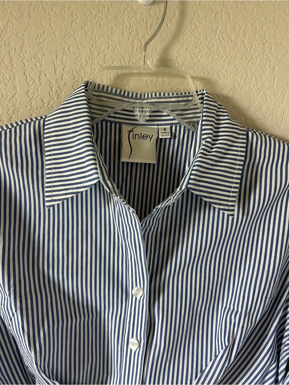 Finley Gathered Waist Navy Striped Button Down Shirt Blouse Size S - Picture 3 of 8